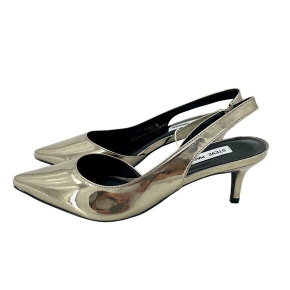 Steve Madden Vera Pewter Patent Leather Pointed Toe Kitten Heel Pumps Sz 7.5 NIB